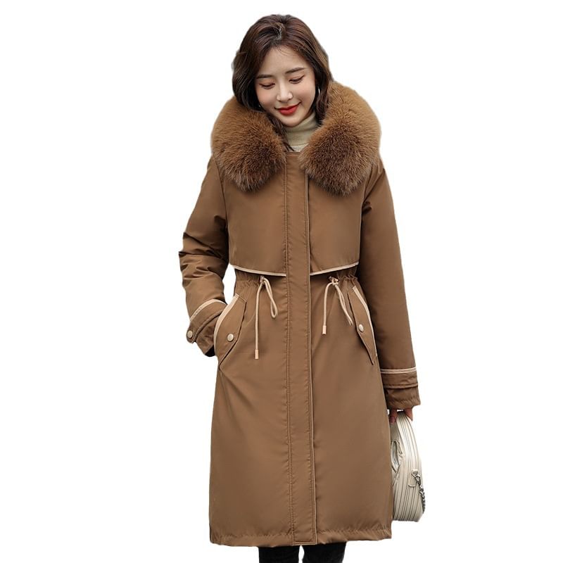 Fluffy Hooded Plain Puffer Coat