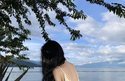 Maxi Back Neck Plain A-Line Strap Scoop Dress Open Spaghetti