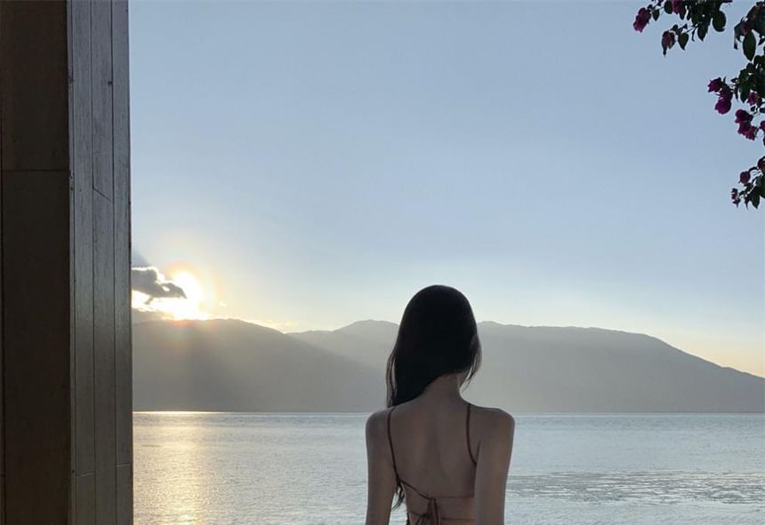 Maxi Smocked Tie A-Line Open Halter Back Dye Neck Dress