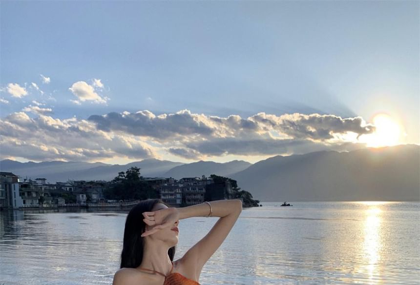 Maxi Smocked Tie A-Line Open Halter Back Dye Neck Dress