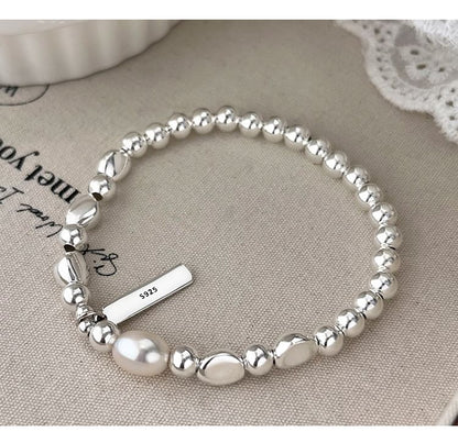 Faux Pearl Lettering Plate Bracelet