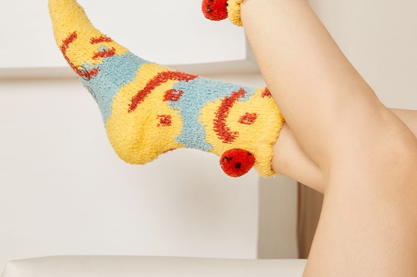 Set of 2 Pairs: Cartoon Print Fluffy Socks