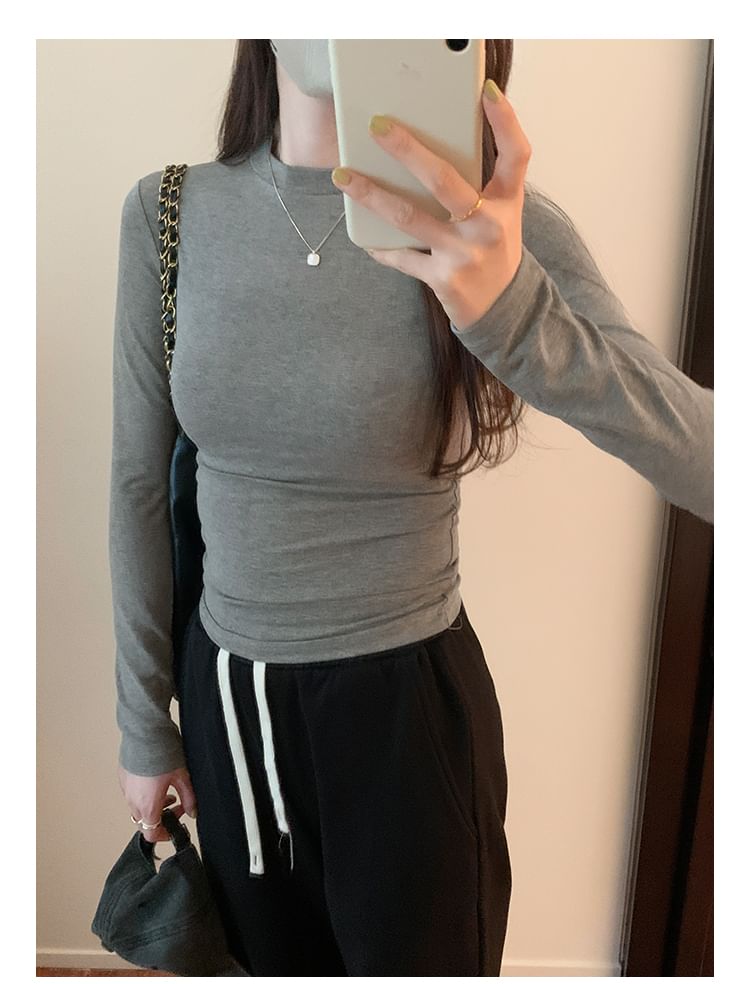 Long-Sleeve High Neck Plain Tee