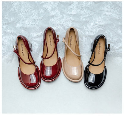 Block Heel Patent Mary Jane Pumps