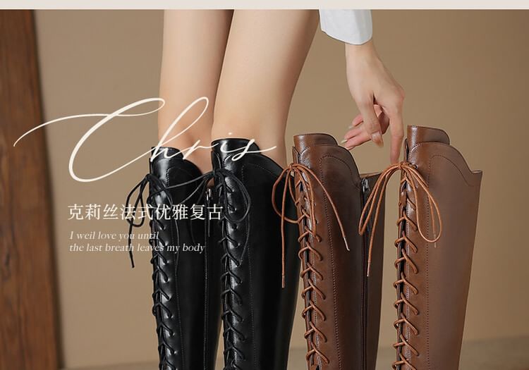 Pointed Toe Lace Up Knee High Boots