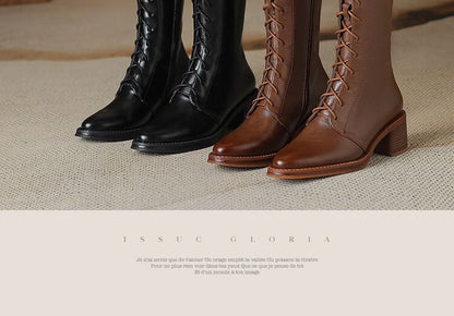 Pointed Toe Lace Up Knee High Boots