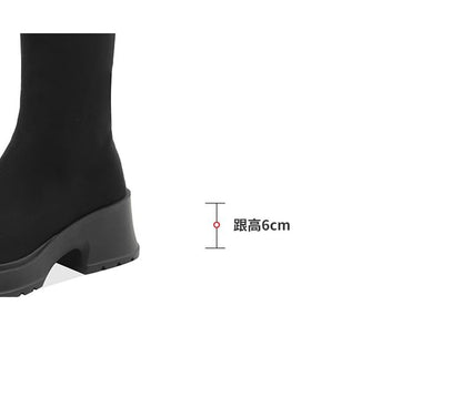 Square Toe Platform Panel Faux Suede Knee High Boots