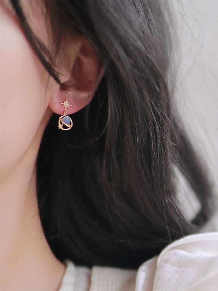 Alloy Stone Drop Eye Cat Star Faux Earring Planet