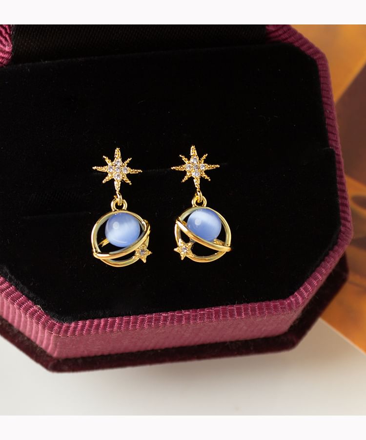 Alloy Stone Drop Eye Cat Star Faux Earring Planet