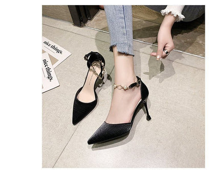 Pointed Pearl Pumps Strap Toe Faux D'Orsay Ankle