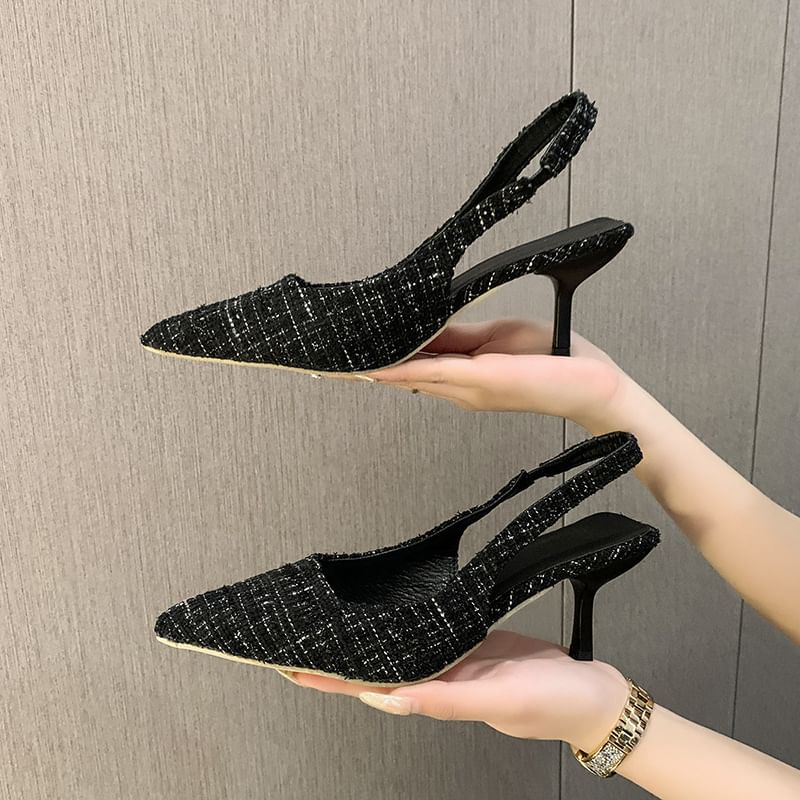 Pumps Tweed Slingback Pointed Toe
