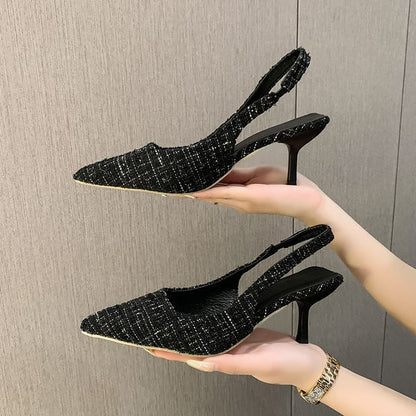 Pumps Tweed Slingback Pointed Toe