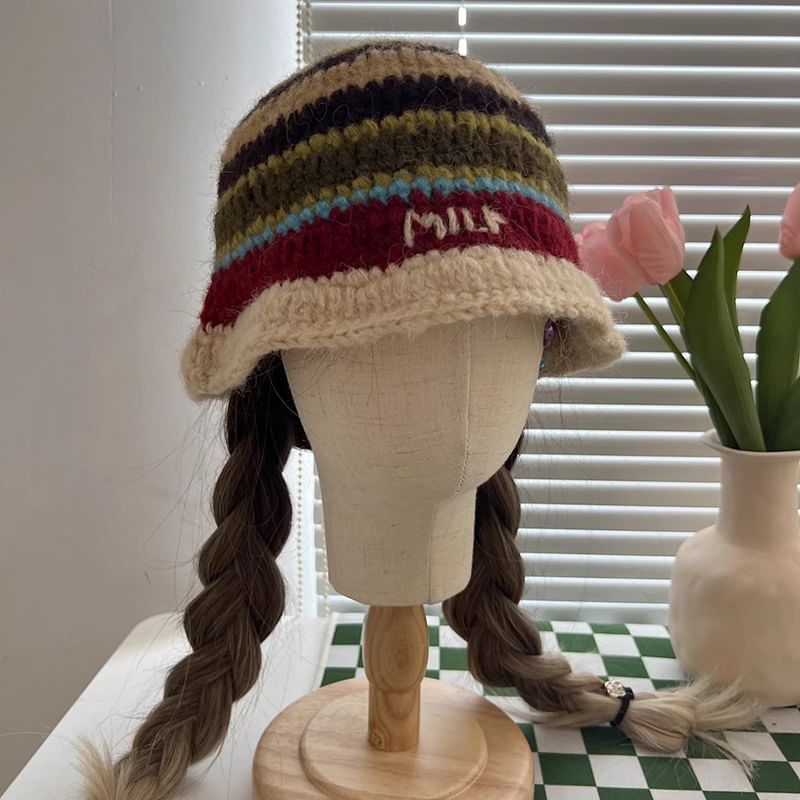 Striped Knit Cloche Hat