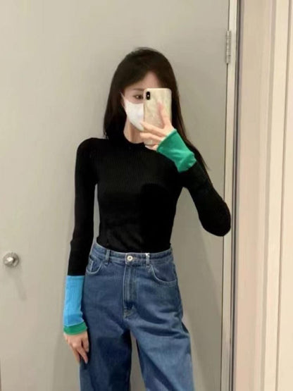 Knit Top Tone Two Crew Neck Long-Sleeve