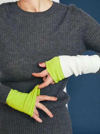 Knit Top Tone Two Crew Neck Long-Sleeve