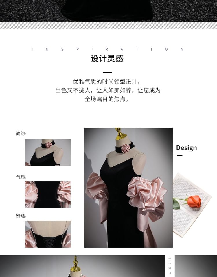 Robe de soirée fourreau à col licou et nœud dans le dos