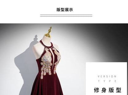 Robe de soirée trapèze en velours à col licou