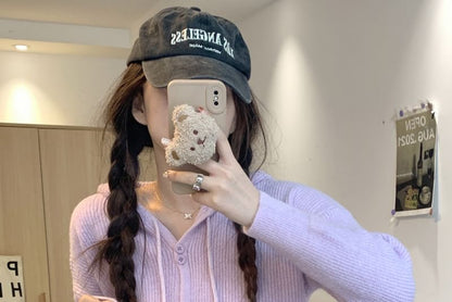 Button-Up Cardigan Hooded Plain