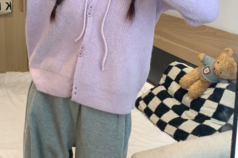 Button-Up Cardigan Hooded Plain