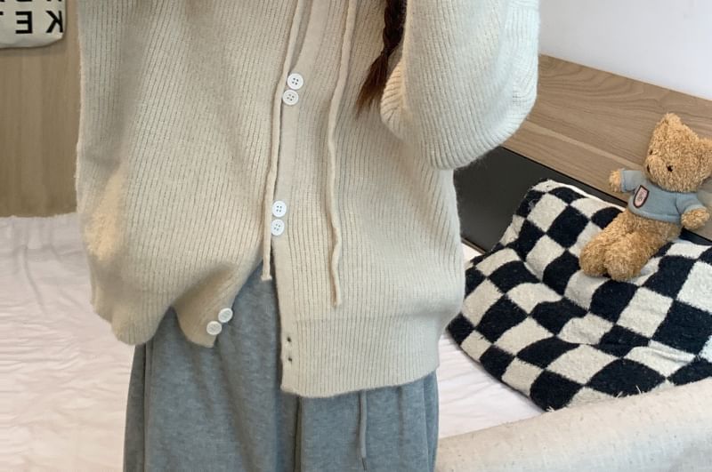 Button-Up Cardigan Hooded Plain