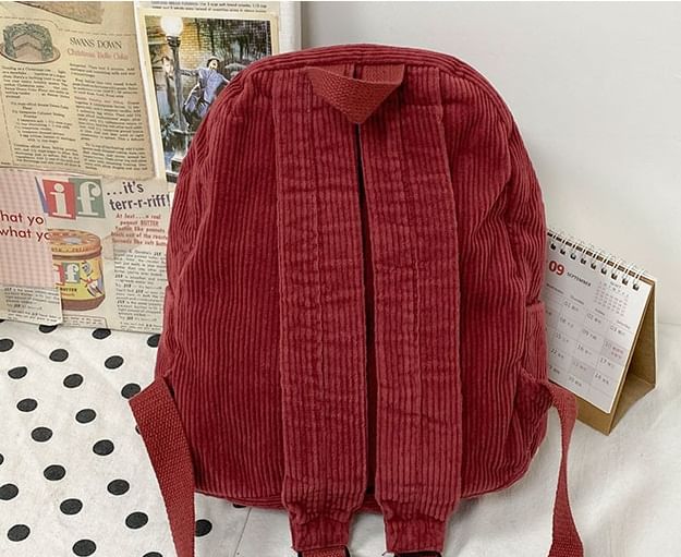 Corduroy Zipper Pocketed Light Backpack