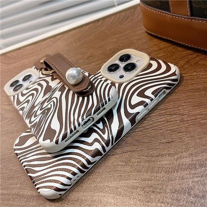 Zebra Print Strap Phone Case - iPhone 15 Pro Max / 15 Pro / 15 Plus / 15 / 14 Pro Max / 14 Pro / 14 Plus / 14 / 13 Pro Max / 13 Pro / 13 / 13 mini / 12 Pro Max / 12 Pro / 12 / 12 mini / 11 Pro Max / 11 Pro / 11