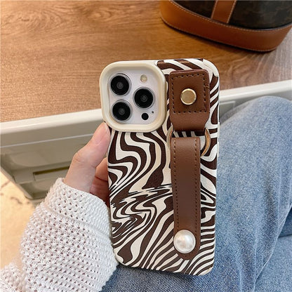 Zebra Print Strap Phone Case - iPhone 15 Pro Max / 15 Pro / 15 Plus / 15 / 14 Pro Max / 14 Pro / 14 Plus / 14 / 13 Pro Max / 13 Pro / 13 / 13 mini / 12 Pro Max / 12 Pro / 12 / 12 mini / 11 Pro Max / 11 Pro / 11