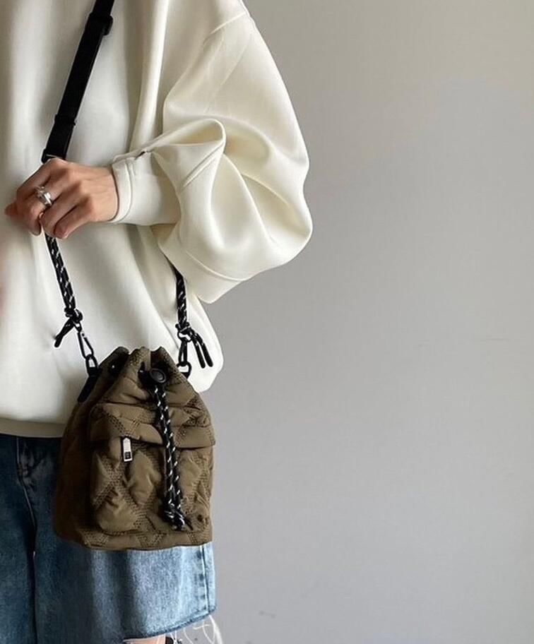 Bag Bucket Drawstring Quilted Nylon