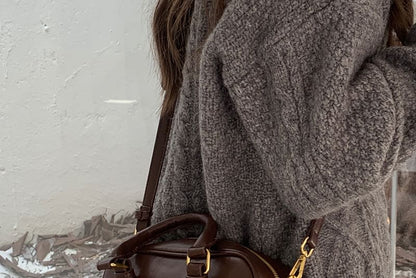 Bag Plain Handle Top Faux Crossbody Leather