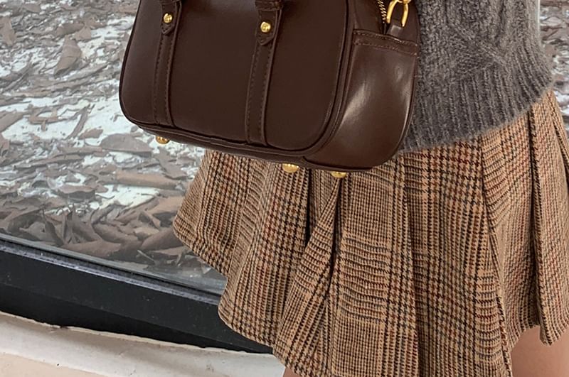 Bag Plain Handle Top Faux Crossbody Leather