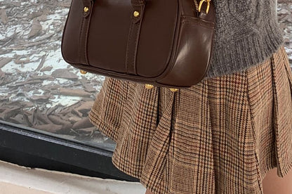 Bag Plain Handle Top Faux Crossbody Leather