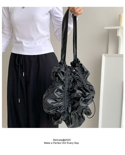 Plain Ruffled Drawstring Tote Bag