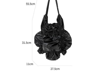 Plain Ruffled Drawstring Tote Bag