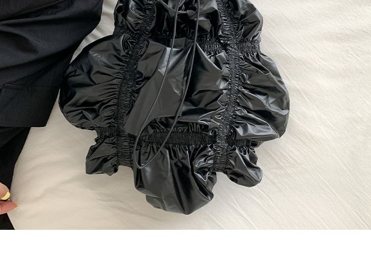 Plain Ruffled Drawstring Tote Bag