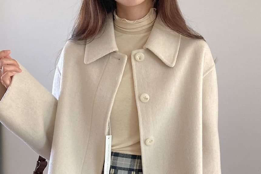 Collared Plain Short Button Coat