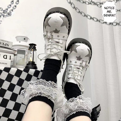 Platform Star Applique Buckled Lace Up Shoes