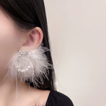 Earring Stud Faux Pearl Feather