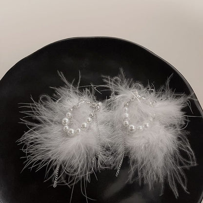 Earring Stud Faux Pearl Feather