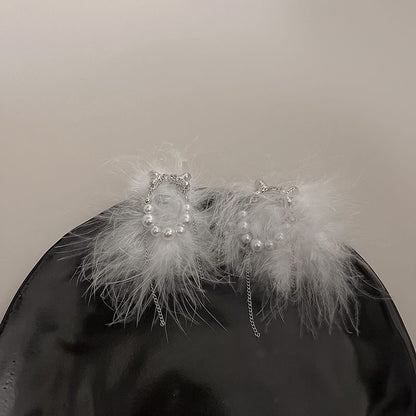 Earring Stud Faux Pearl Feather