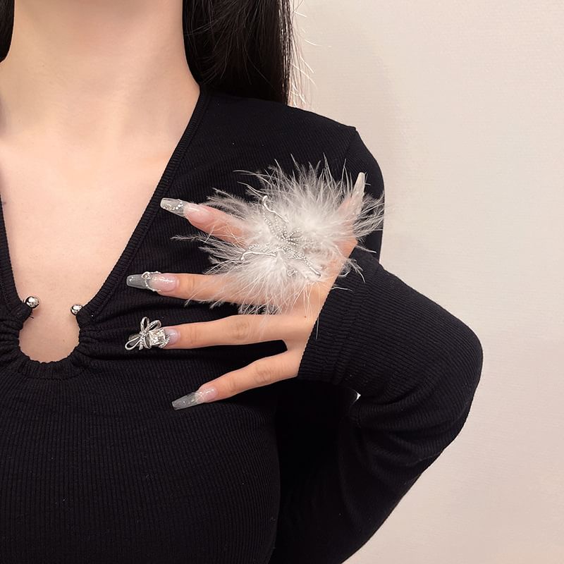 Alloy Open Feather Ring