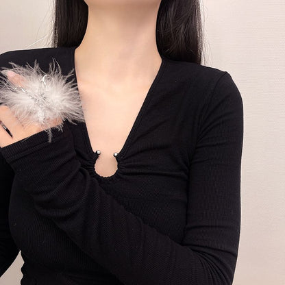 Alloy Open Feather Ring