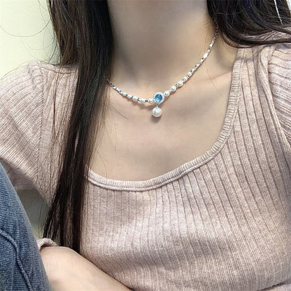 Rhinestone Faux Choker Pearl Alloy Pendant