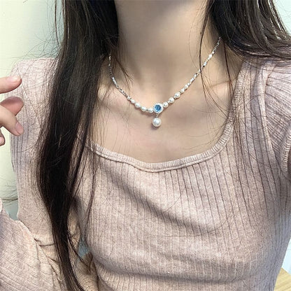 Rhinestone Faux Choker Pearl Alloy Pendant