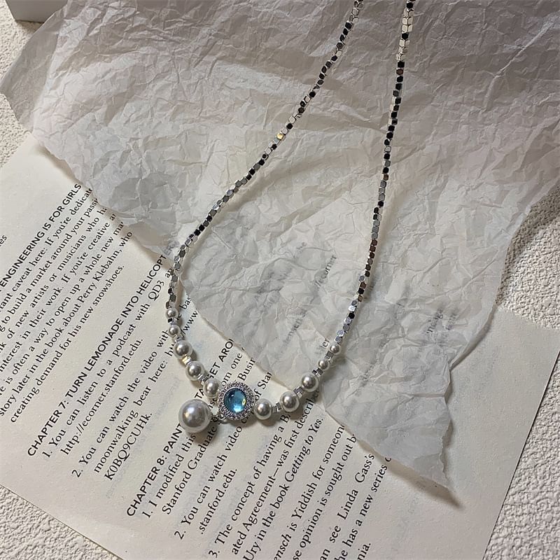 Rhinestone Faux Choker Pearl Alloy Pendant