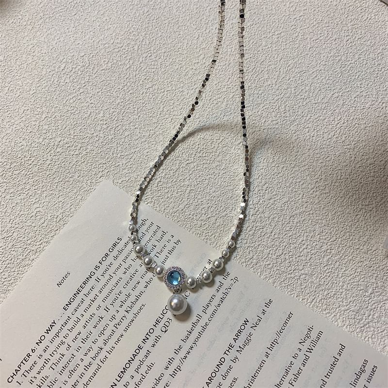 Rhinestone Faux Choker Pearl Alloy Pendant