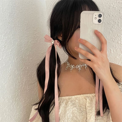 Hair Rhinestone Ribbon Clip