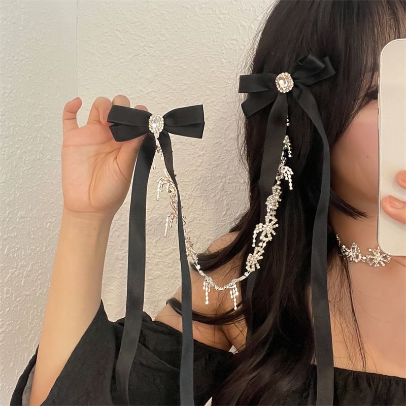 Hair Rhinestone Ribbon Clip