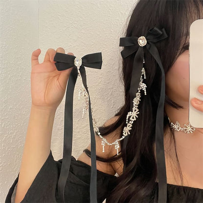 Hair Rhinestone Ribbon Clip