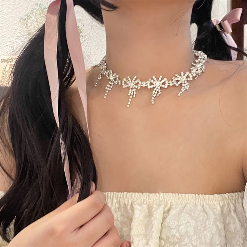 Hair Rhinestone Ribbon Clip