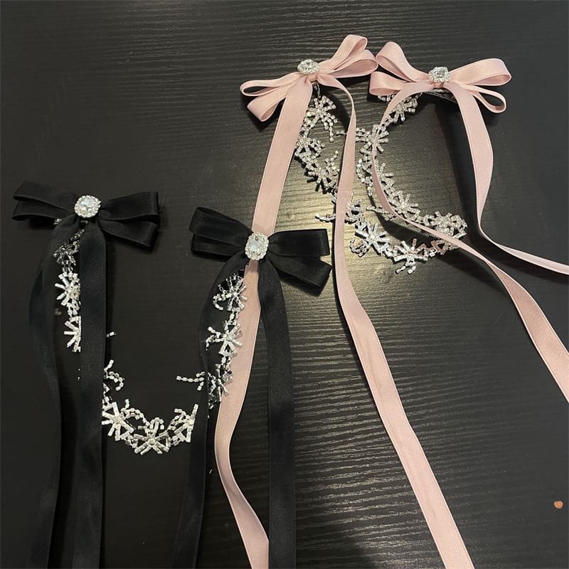 Hair Rhinestone Ribbon Clip
